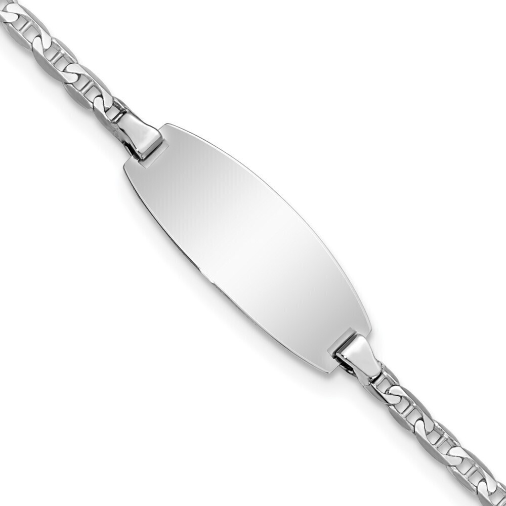 14k White Gold Oval  Anchor Id Bracelet